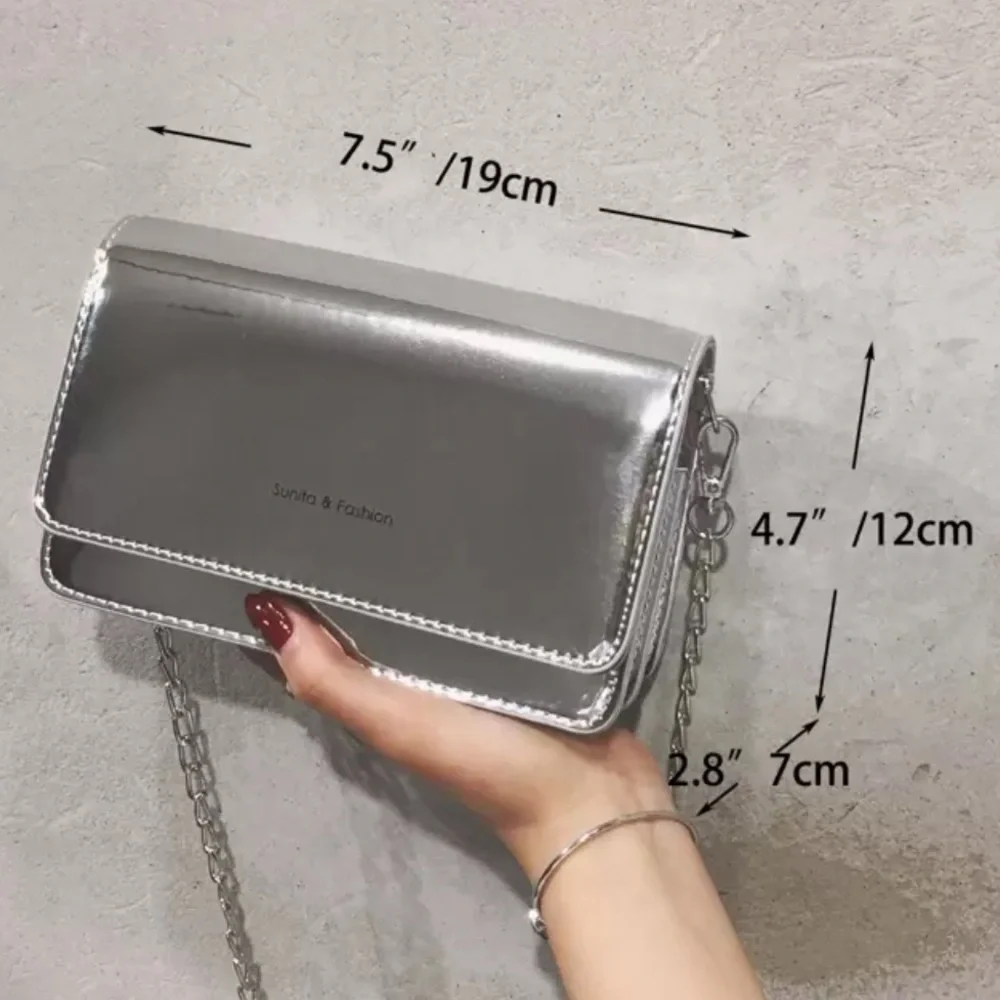 Silver Button Close Chain Strap Women's Crossbody/Shoulder Purse Bag NWOT - Picture 4 of 4